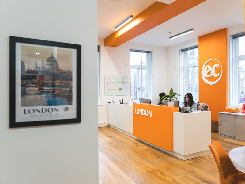 Empfangsbereich der Sprachschule mit Beratung zu Sprachreisen