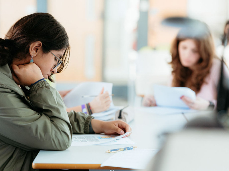 Schülerin vertieft ihr Leseverständnis im Englischunterricht während des Sprachaufenthalts