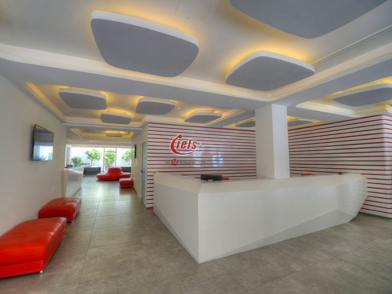 Modernes Empfangsfoyer der IELS Sprachschule in Sliema