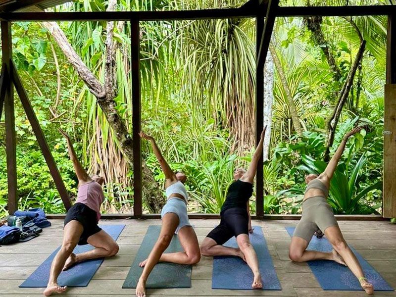 Yoga-Unterricht im Grünen als Teil des Freizeitprogramms der Sprachschule
