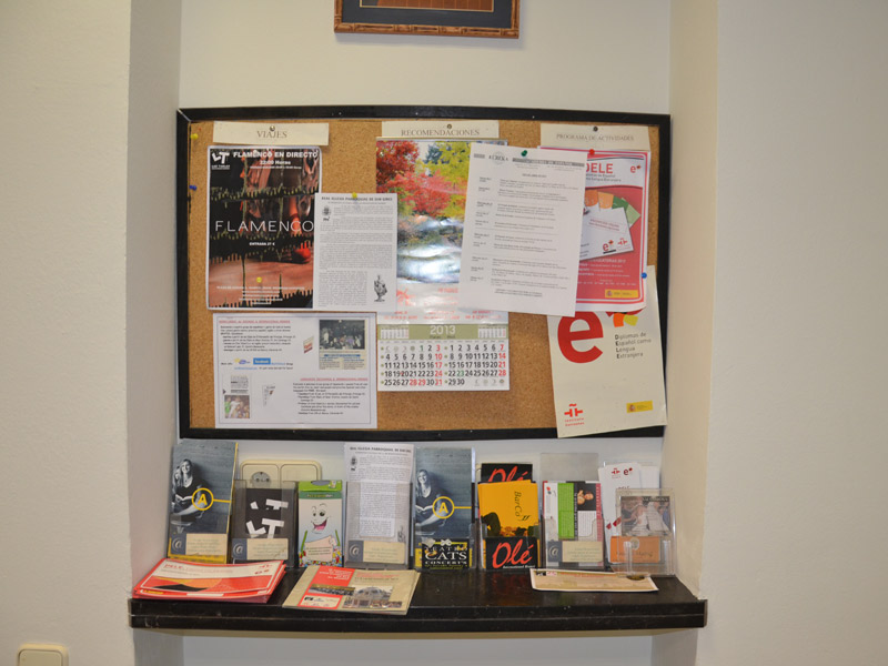 Schwarzes Brett der Sprachschule mit Hinweisen, Kulturprogramm in der Sprachreise und Vokabeln festigen