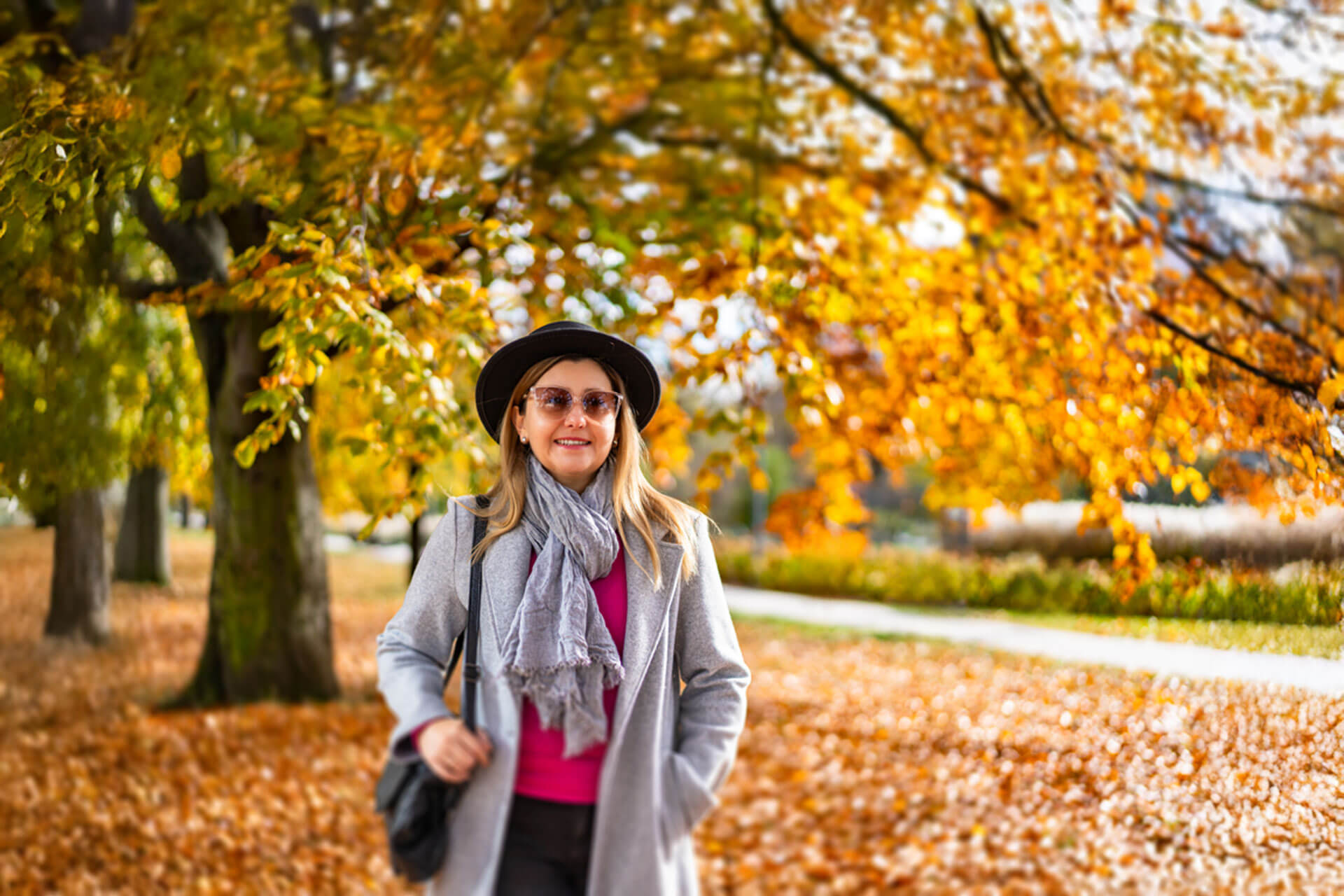 Sprachreisende im Boston Common Park während des Herbsts