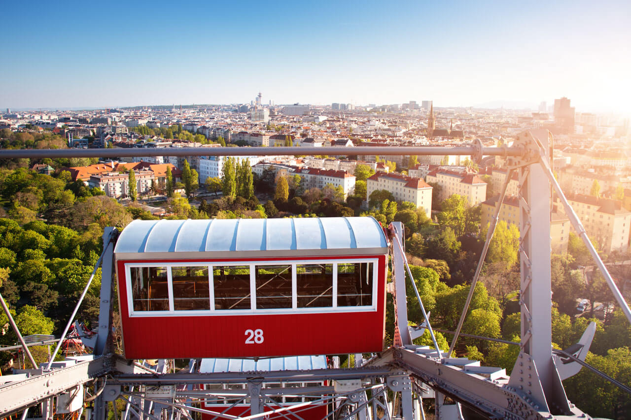 Riesenradgondel über dem Prater, Hörverstehen und Wegbeschreibungen im Deutschkurs.