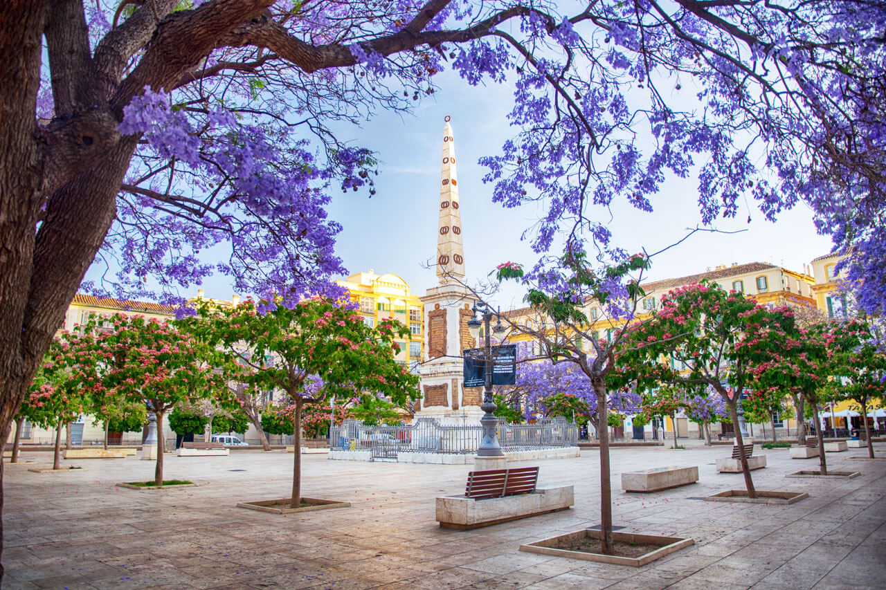 Blick auf die Almudena-Kathedrale neben dem Königspalast von Madrid im warmen Abendlicht.