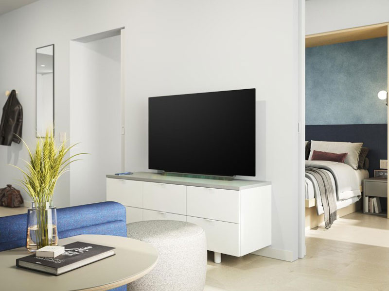 Modernes Apartment für Sprachschüler mit Wohnbereich, Fernseher und Schlafzimmer